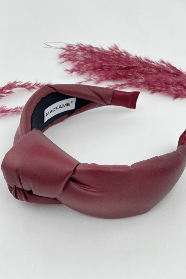Burgundy Leather Padded Headband