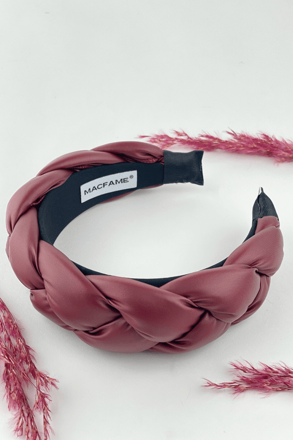 Burgundy Leather Braided Headband