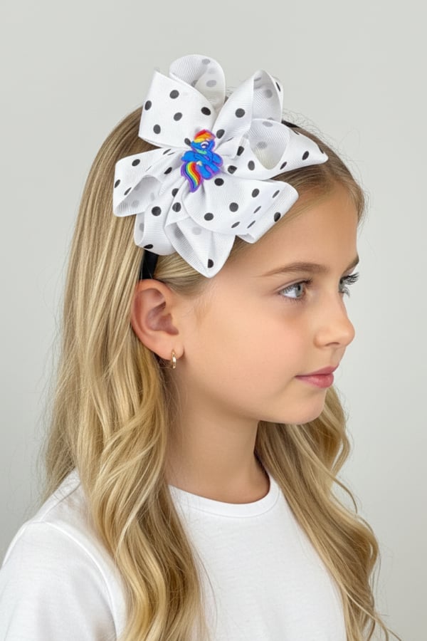 Macfame Large Grosgrain Polka Dot Crown White