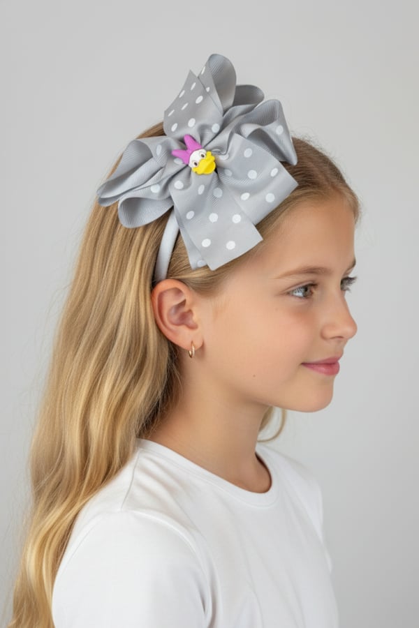 Macfame Large Grosgrain Polka Dot Crown Gray