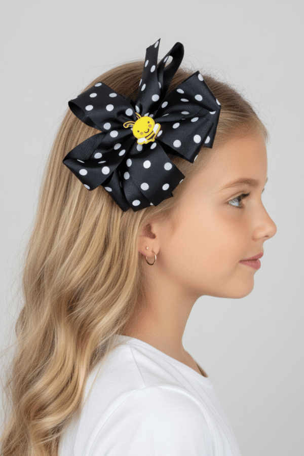 Macfame Large Grosgrain Polka Dot Crown Black