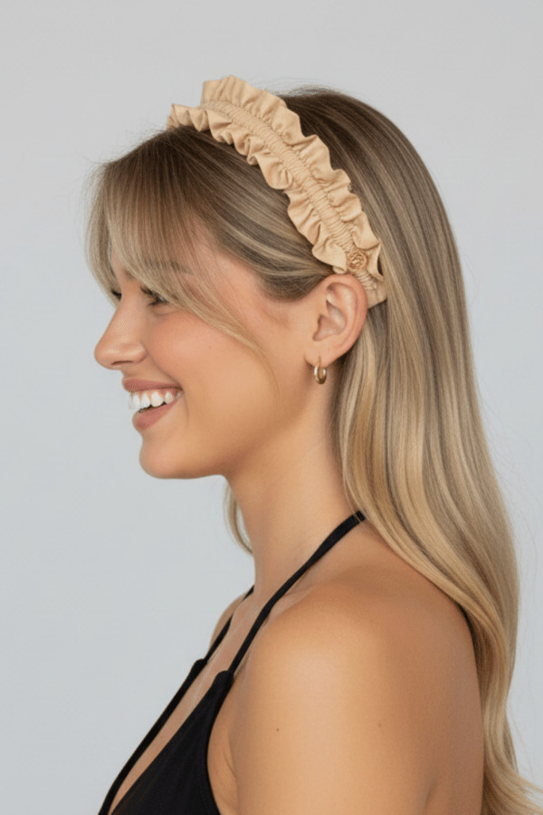 Cream Leather Accordion Headband