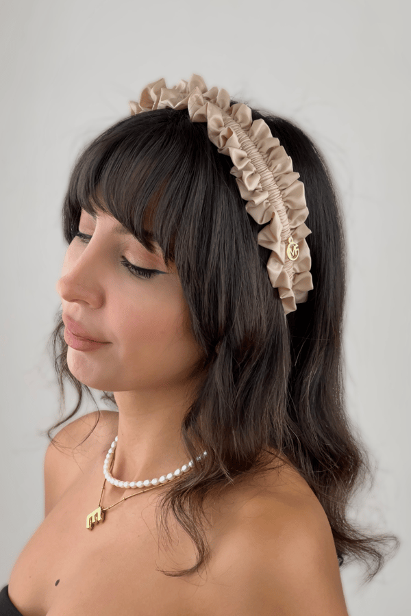 Cream Leather Accordion Headband