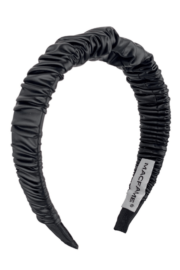Shirred Leather Headband Black