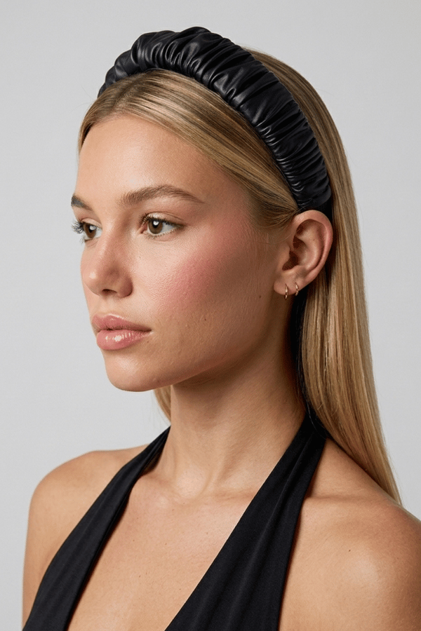 Shirred Leather Headband Black