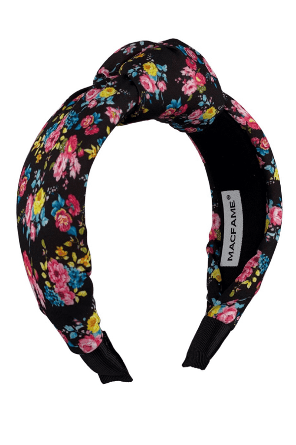 Floral Print Women Headband Black-Pink