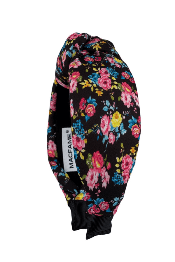 Floral Print Women Headband Black-Pink
