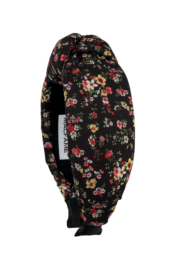 Floral Print Women Headband Black-Yellow