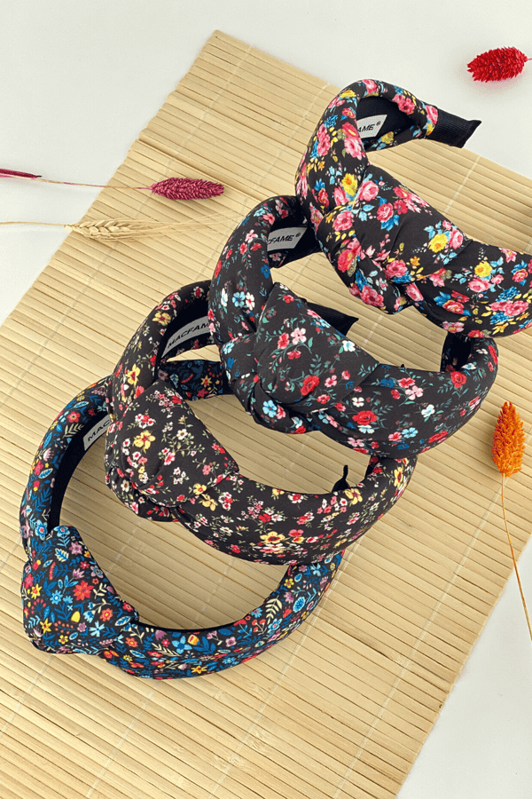 Floral Print Women Headband Navy Blue