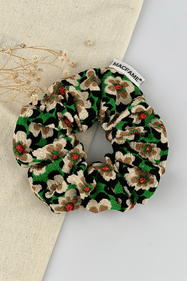 Çiçek Desenli Scrunchie Toka