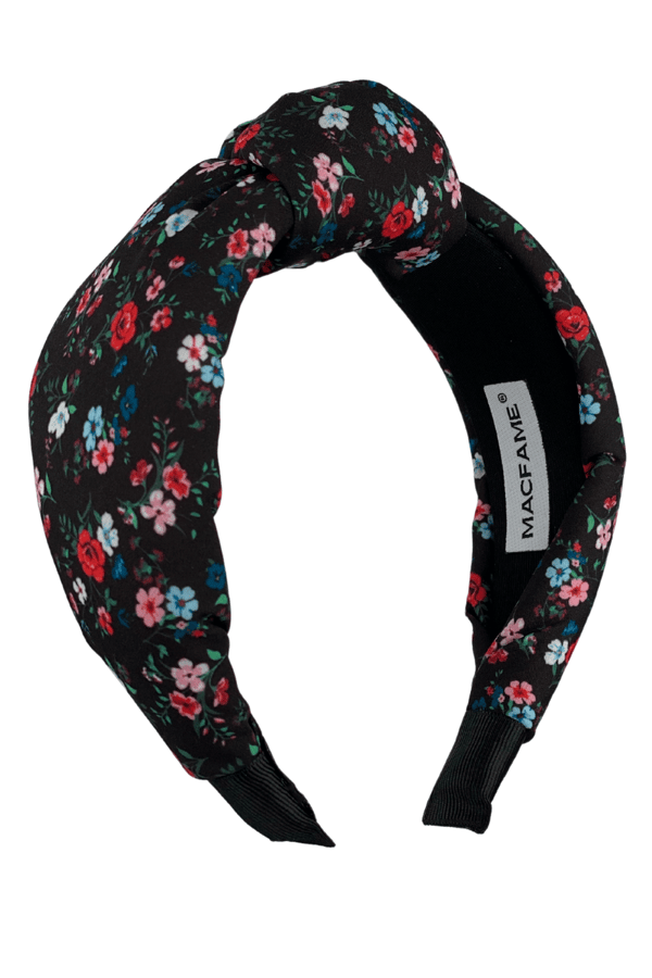 Floral Print Women Headband Black