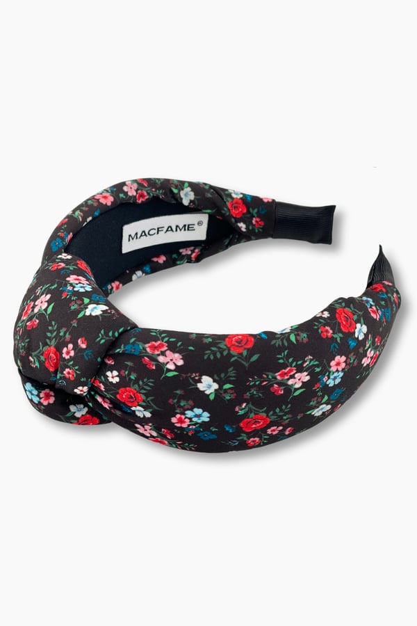Floral Print Women Headband Black