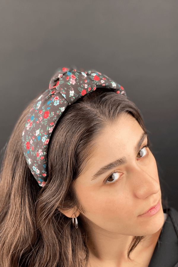 Floral Print Women Headband Black