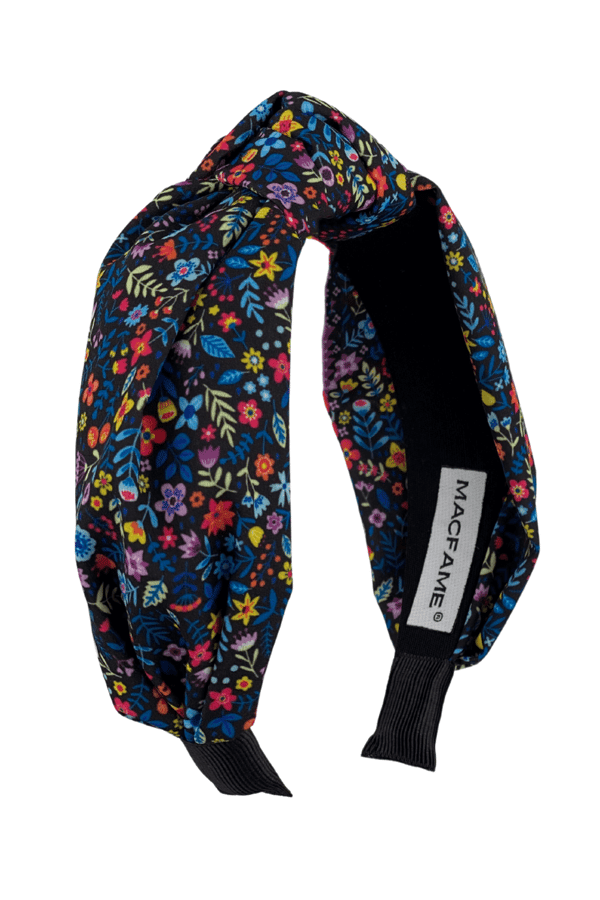 Floral Print Knotted Headband Navy Blue