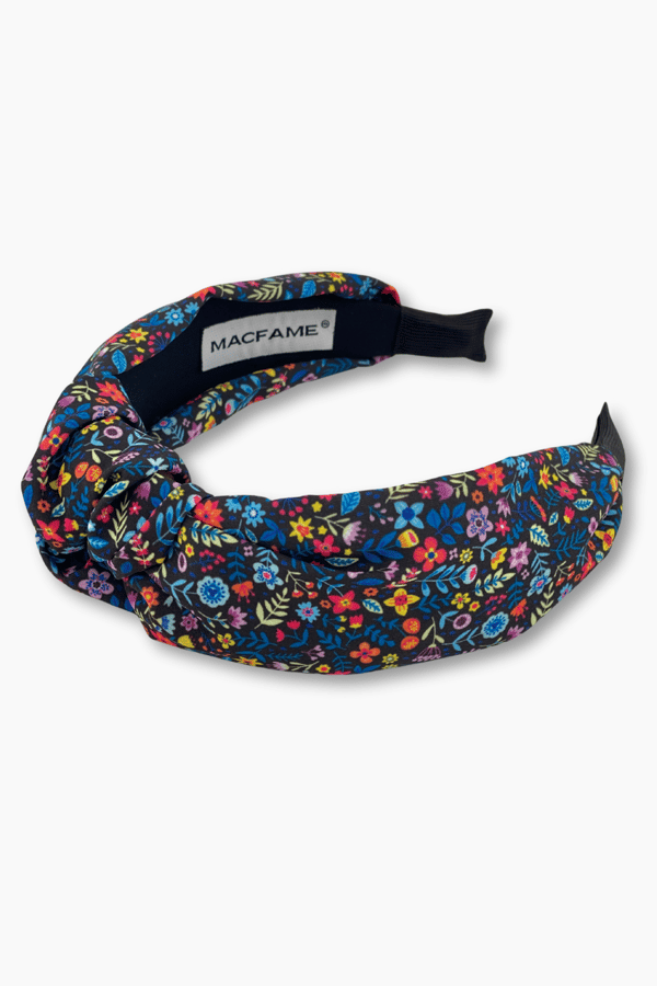 Floral Print Knotted Headband Navy Blue