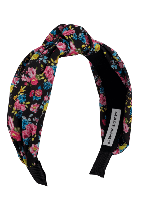 Floral Print Knotted Headband Black-Pink