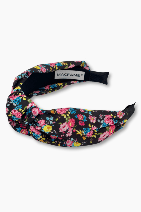 Floral Print Knotted Headband Black-Pink