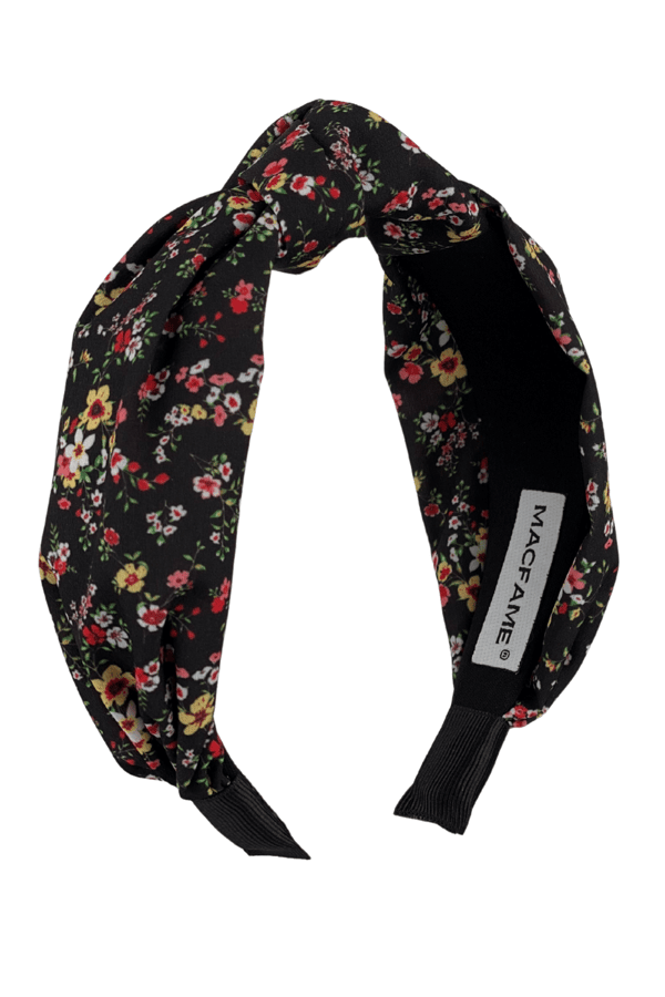 Floral Print Knotted Headband Black-Yellow