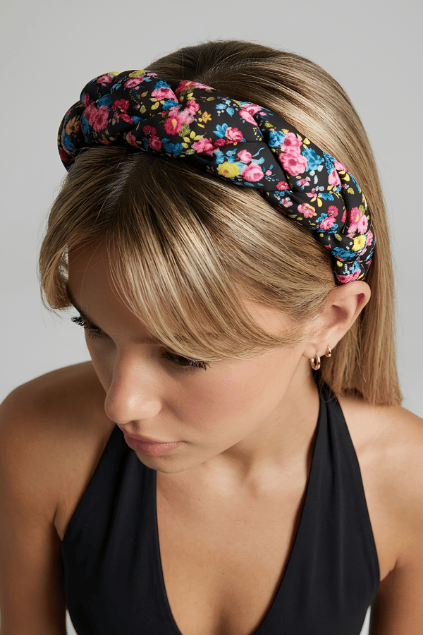 Floral Print Braided Headband Pink