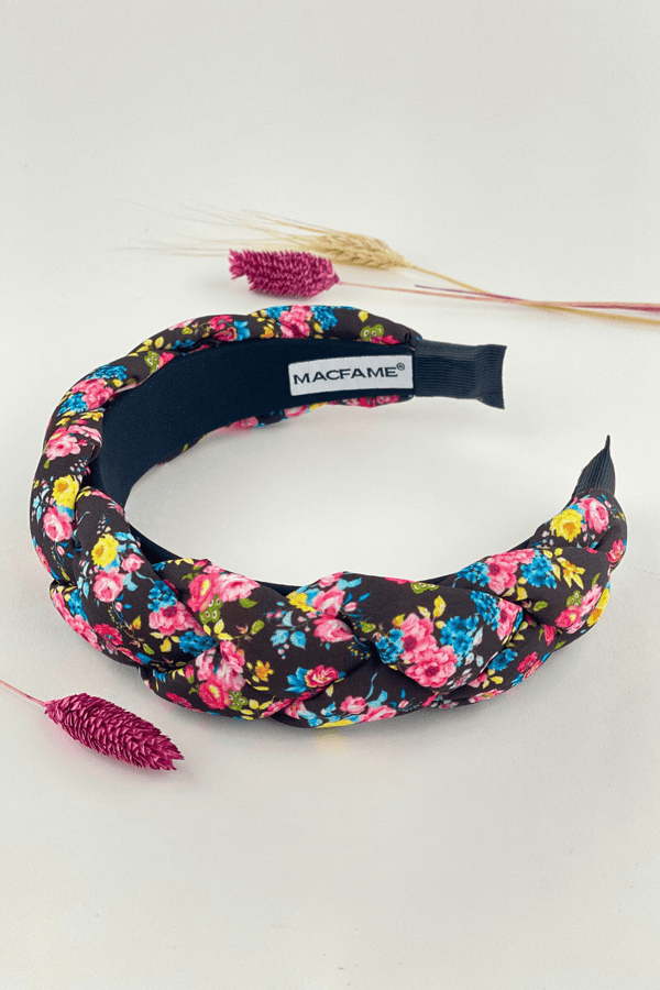 Floral Print Braided Headband Pink