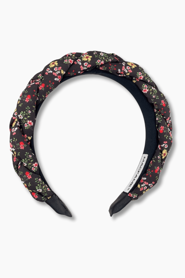 Floral Print Braided Headband Black-Yellow