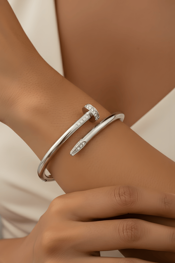 Nail Model Silver Hinge Bangle