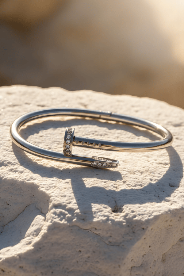 Nail Model Silver Hinge Bangle