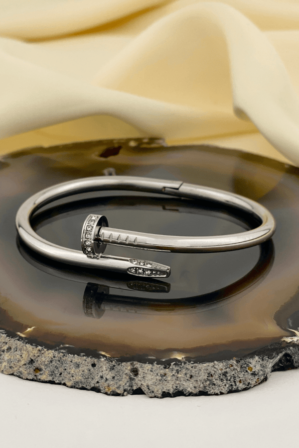 Nail Model Silver Hinge Bangle