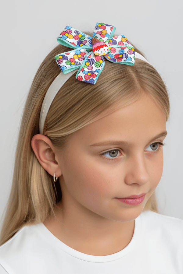 Macfame Bow Ice Cream Figured Ribbons Kids Headband Mint