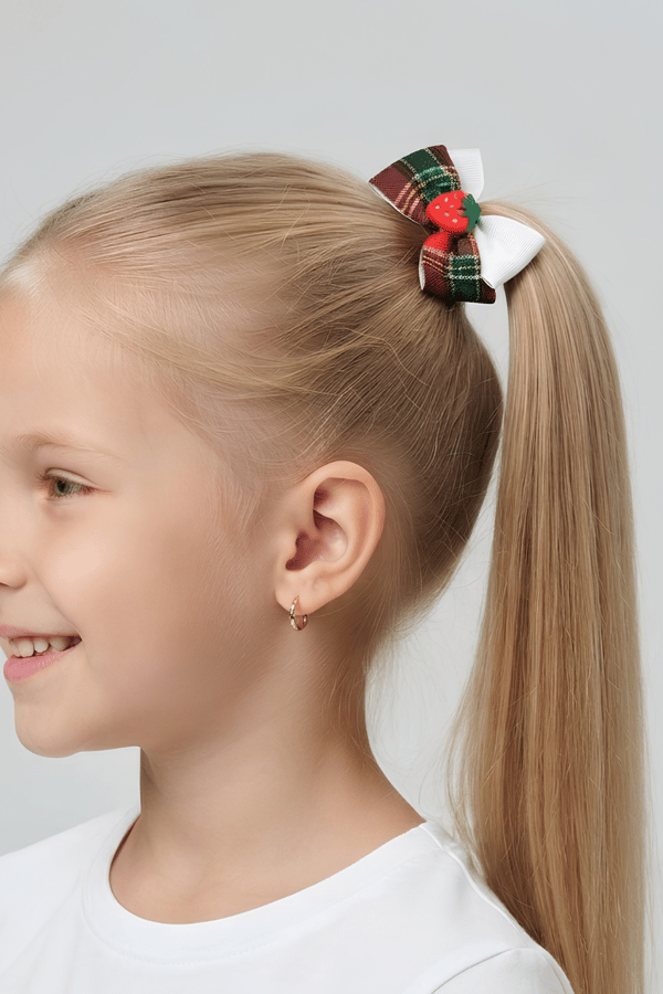 Macfame Strawberry Figured Ribbon Kids Buckle Set White