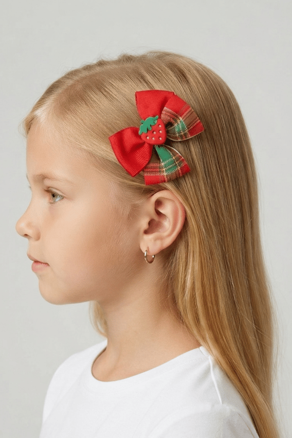 Macfame Strawberry Figured Ribbon Kids Buckle Set Red