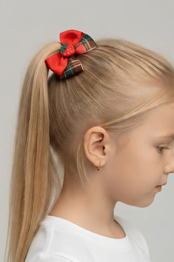 Macfame Strawberry Figured Ribbon Kids Buckle Set Red