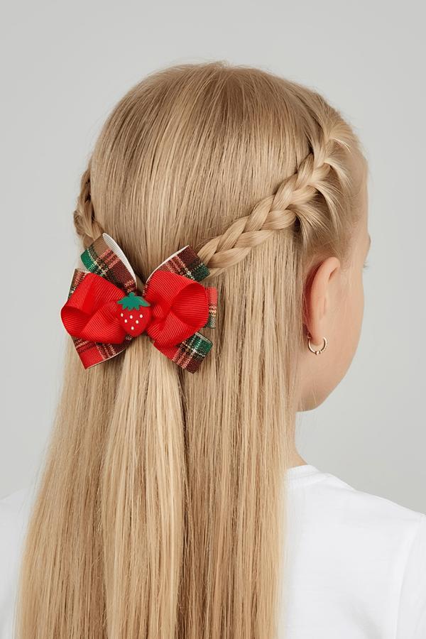 Macfame Strawberry Figured Grosgrain Snap Fastener (Automatic) Buckle Red