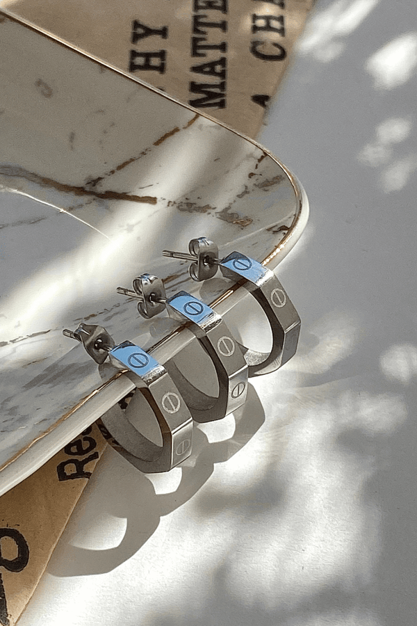 Angle Hoop Earring Set Silver