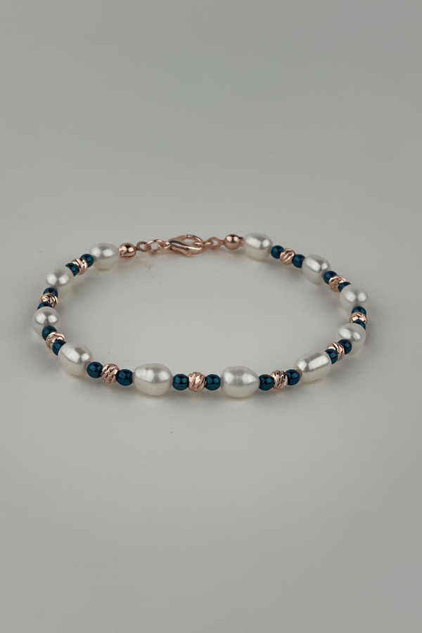 Mens Freshwater Pearl Rose Gold Bracelet