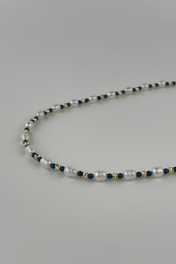 Freshwater Pearl Silver Necklace For Men | Blue Hematite