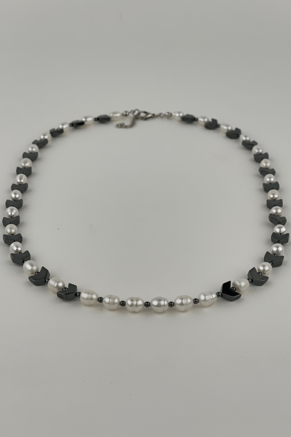 Mens Freshwater Pearl Necklace with Arrow Hematite