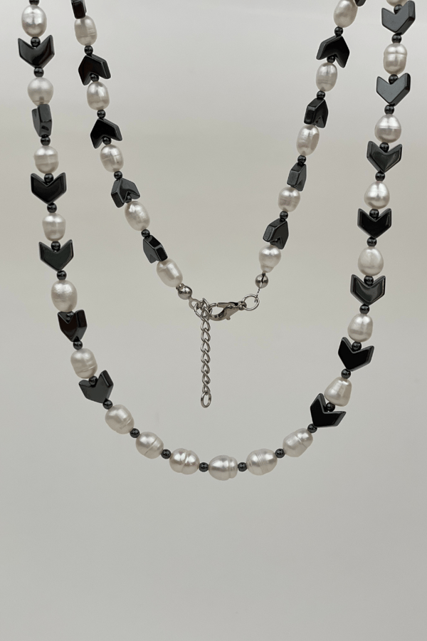 Mens Freshwater Pearl Necklace with Arrow Hematite