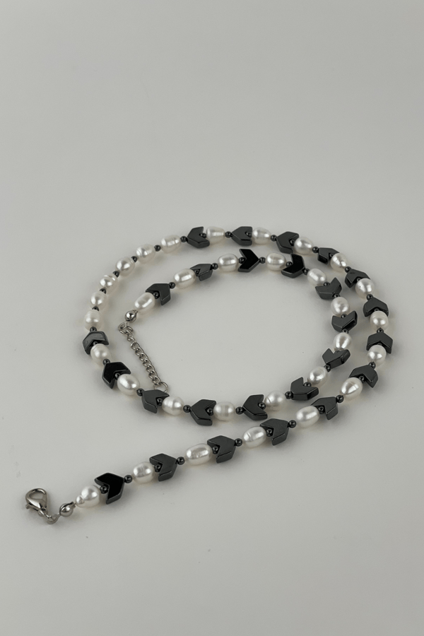Mens Freshwater Pearl Necklace with Arrow Hematite