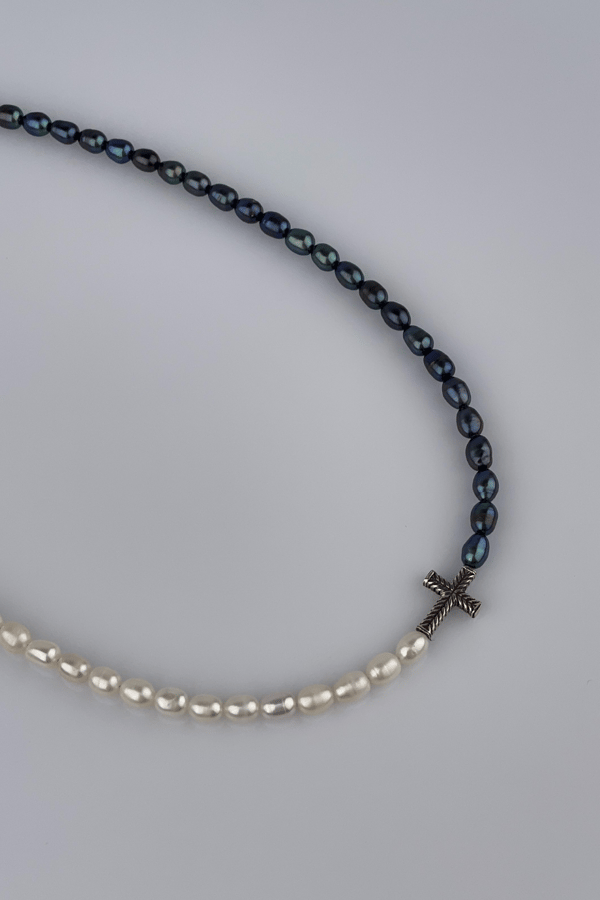 Men's Freshwater Black Pearl Cross Necklace