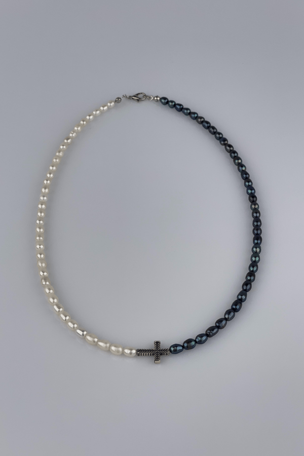 Men's Freshwater Black Pearl Cross Necklace