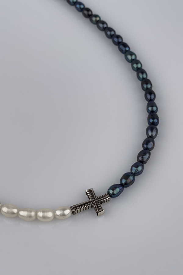 Men's Freshwater Black Pearl Cross Necklace