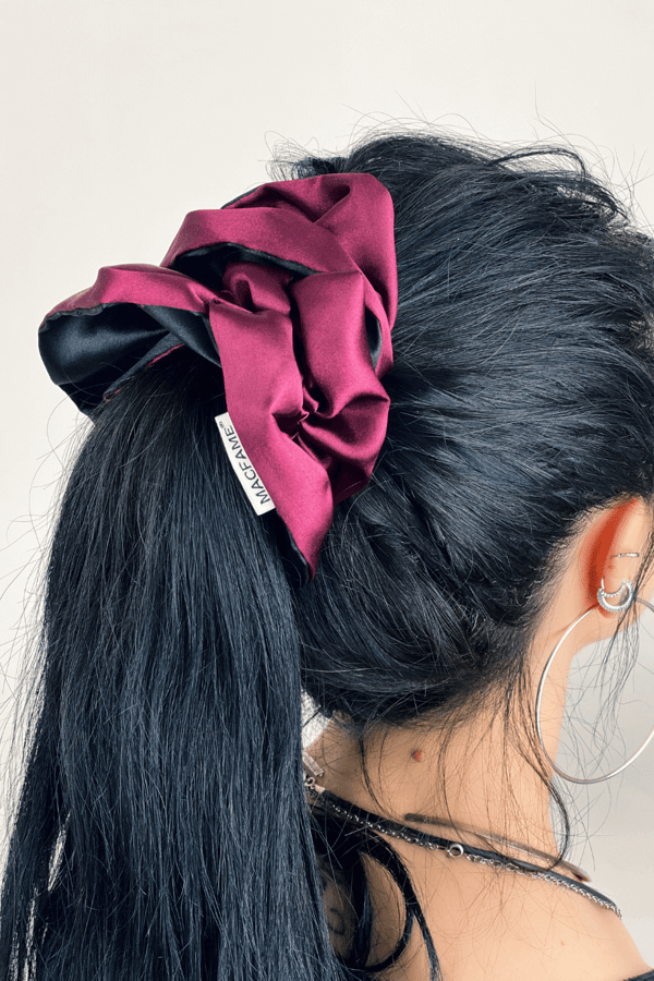 Ruffle Oversized Satin Scrunchie Burgundy
