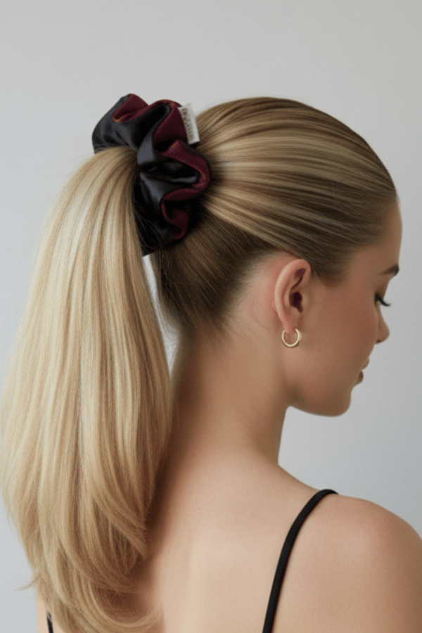 Ruffle Oversized Satin Scrunchie Burgundy