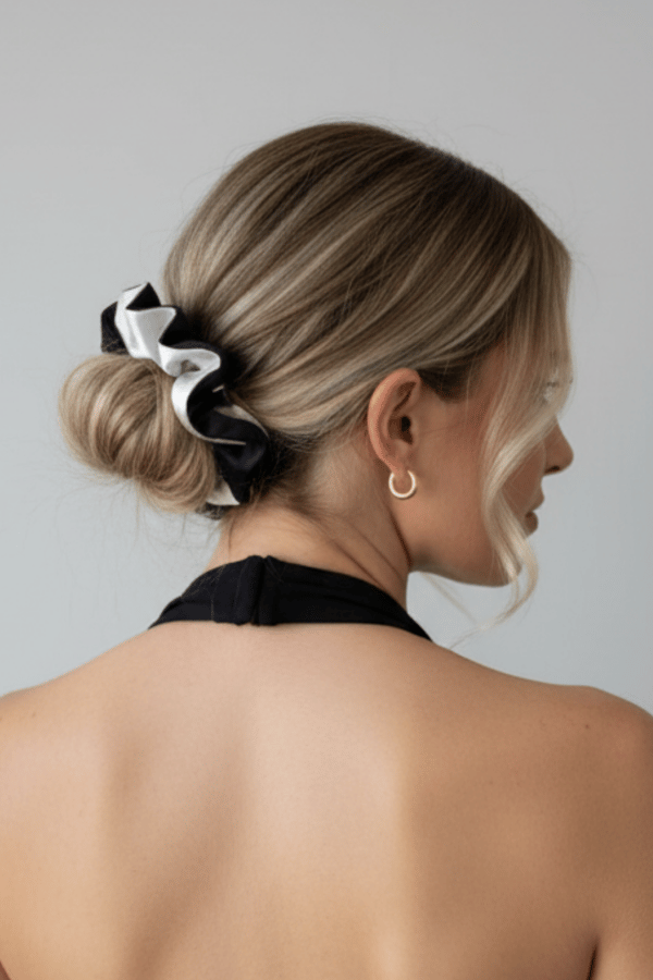 Ruffle Satin Scrunchie White