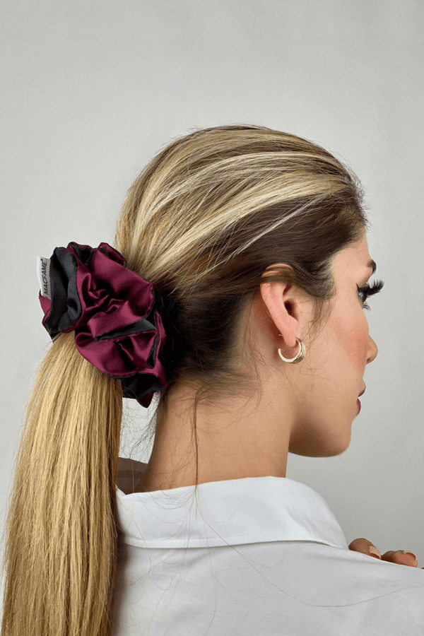 Fırfırlı Saten Scrunchie Lastik Toka Bordo