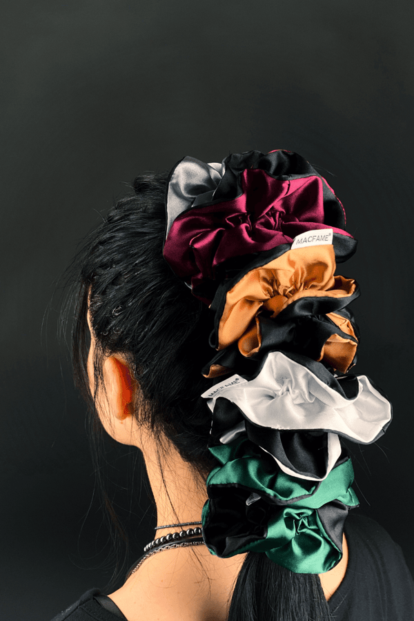 Ruffle Satin Scrunchie White
