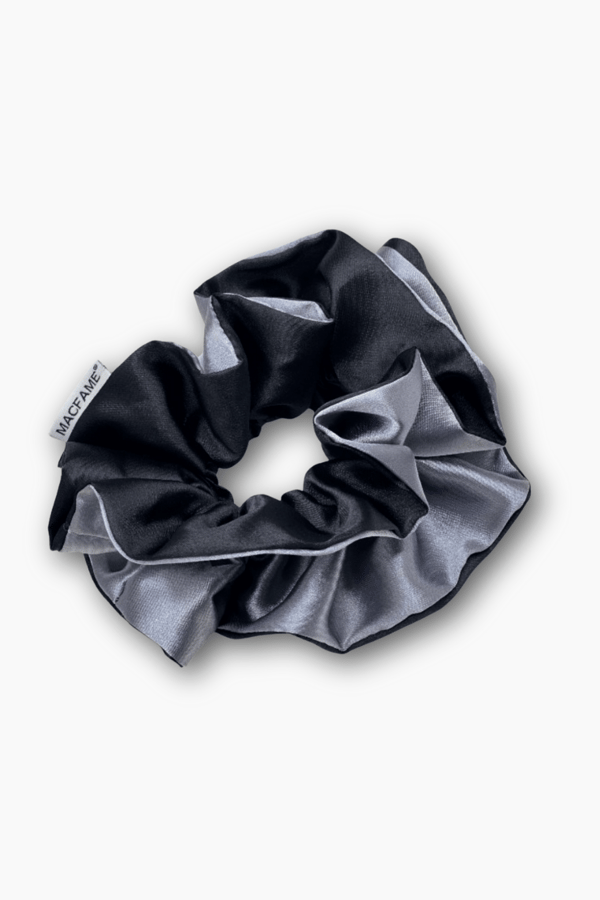 Ruffle Satin Scrunchie Gray