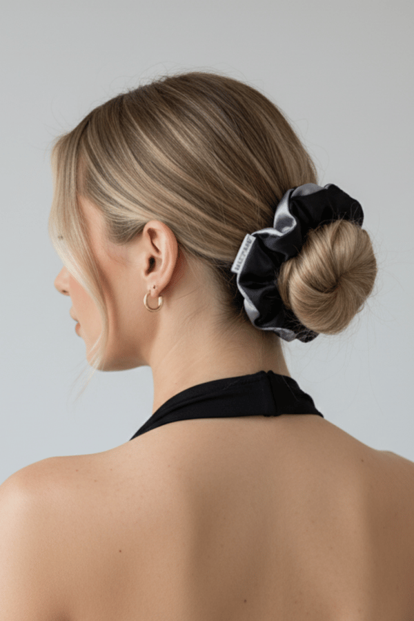 Ruffle Satin Scrunchie Gray