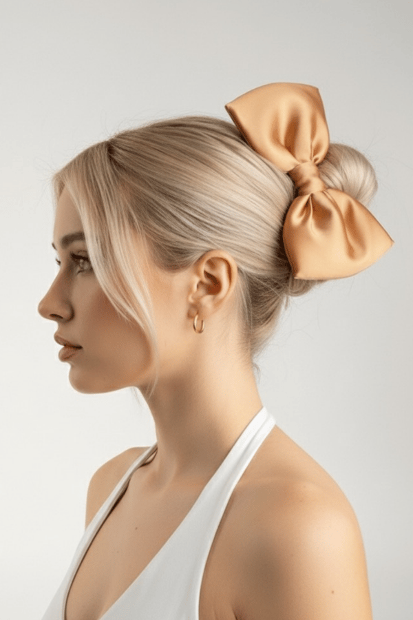Big Bow Satin Scrunchie Gold